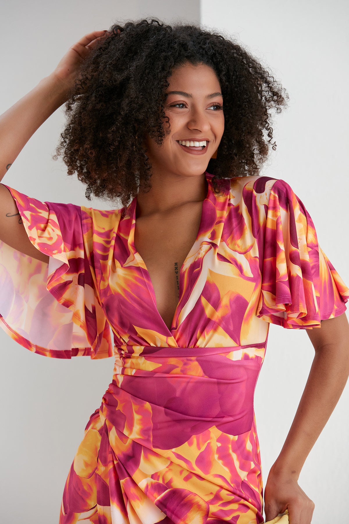 Forever Angel Sleeve Dress – Sunset Bloom