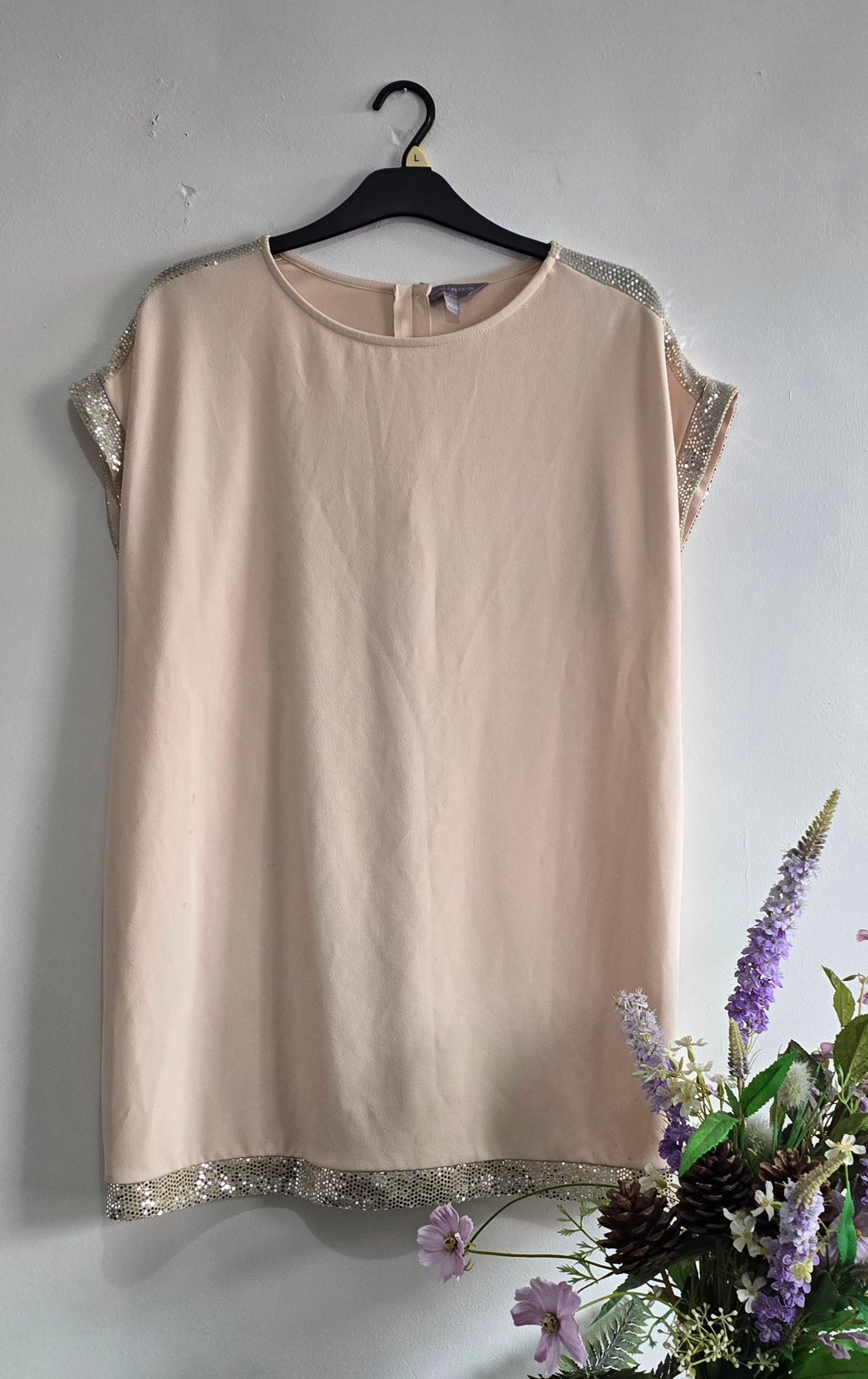 Dorothy Perkins Blush Pink Sequin Trim Dress – UK Size 18