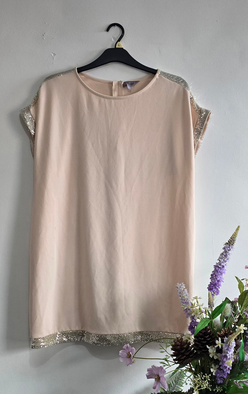 Dorothy Perkins Blush Pink Sequin Trim Dress – UK Size 18