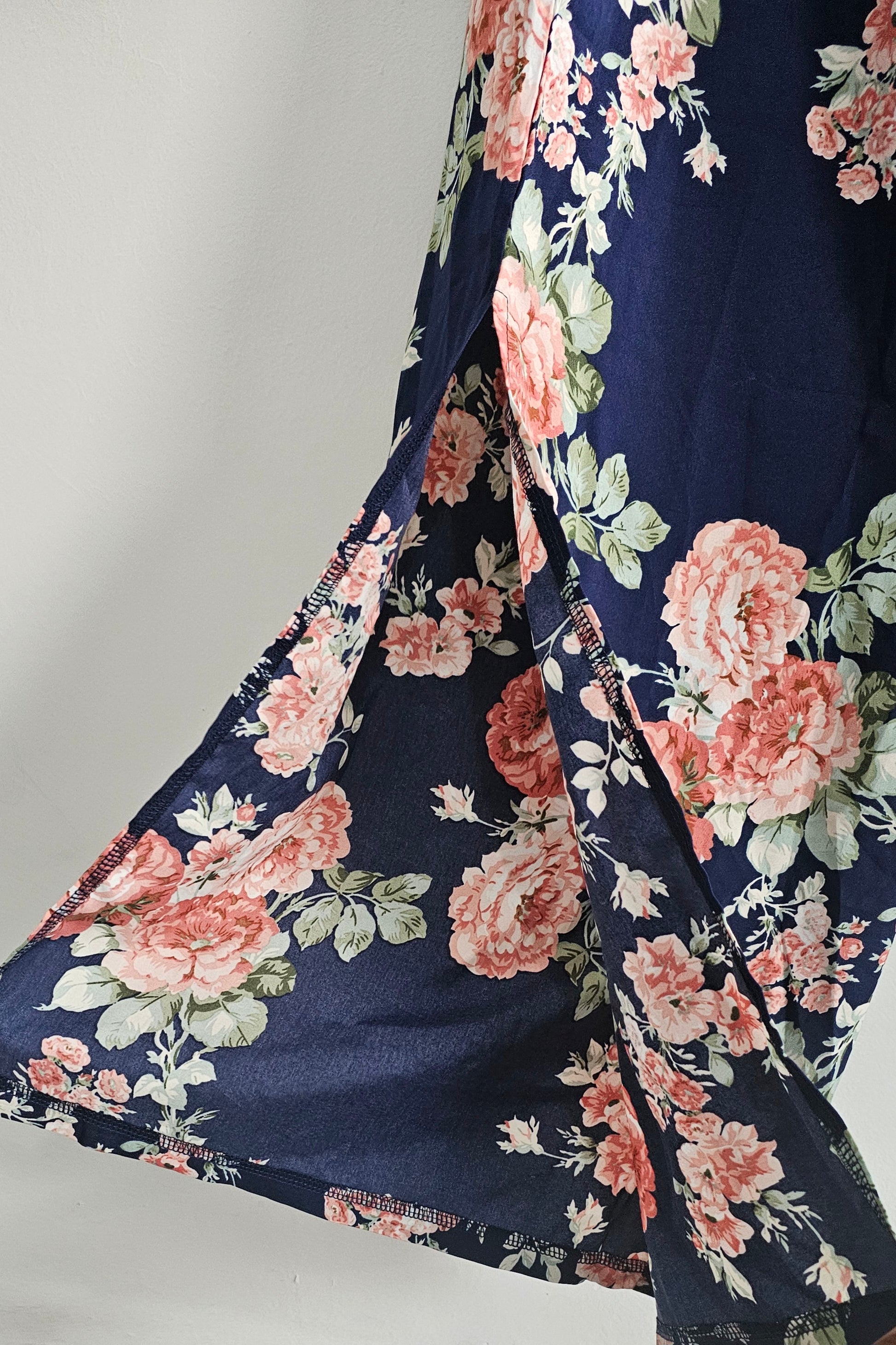 Navy Floral Print Wide-Leg Trousers – Size XXL | Lightweight Summer Pants