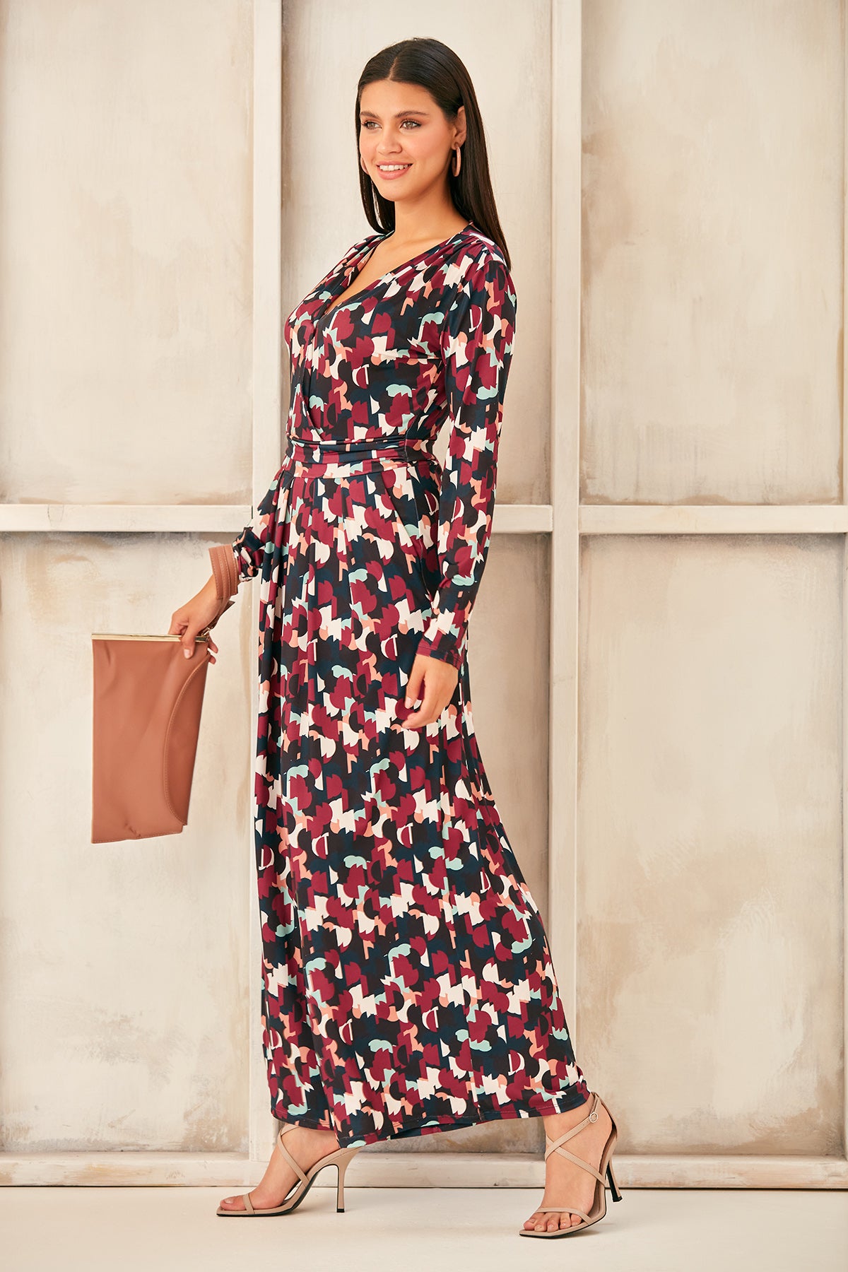 Wrap, Cullotte Jump Suit in Burgundy Geo Print  Size 10