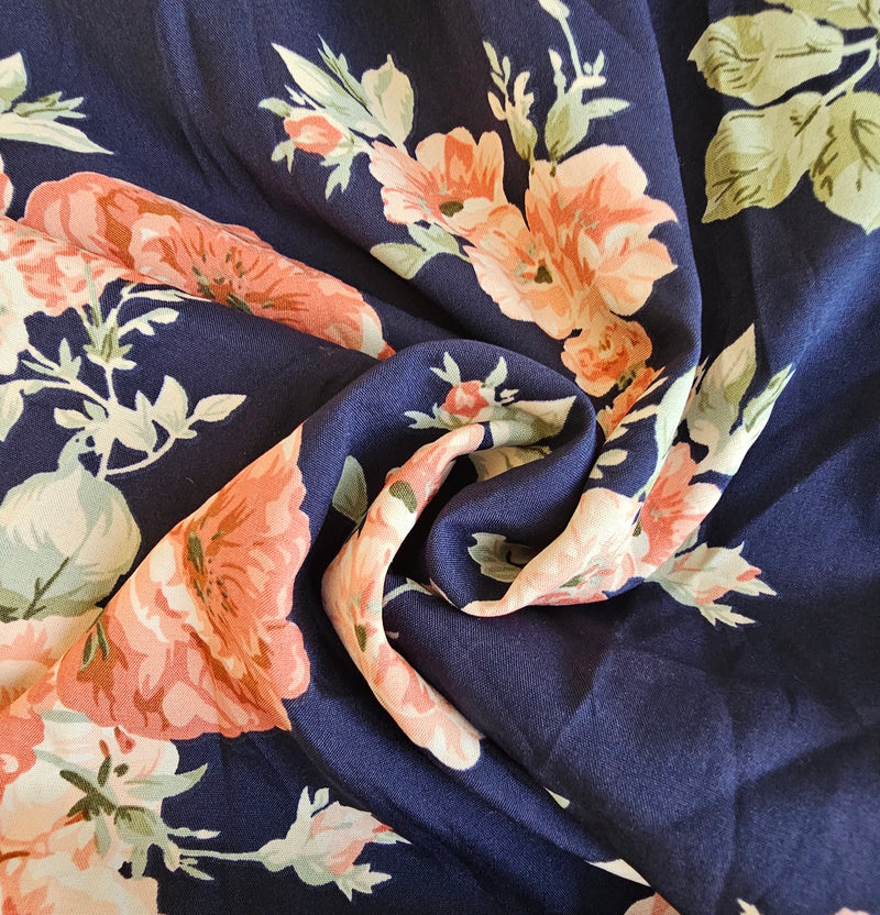 Navy Floral Print Wide-Leg Trousers – Size XXL | Lightweight Summer Pants