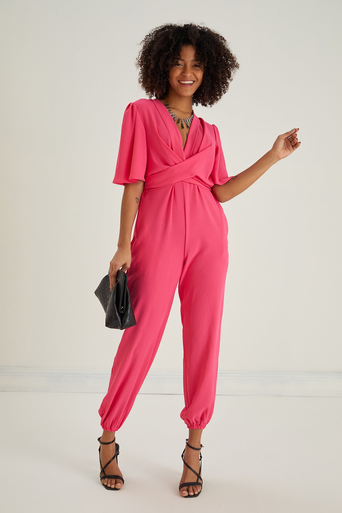 Jessica Angel Sleeve Wrap Jumpsuit in Pink