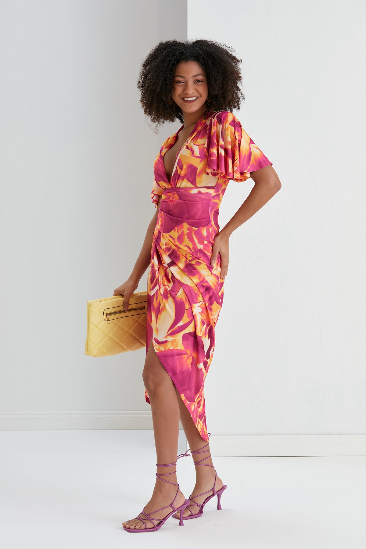 Forever Angel Sleeve Dress – Sunset Bloom