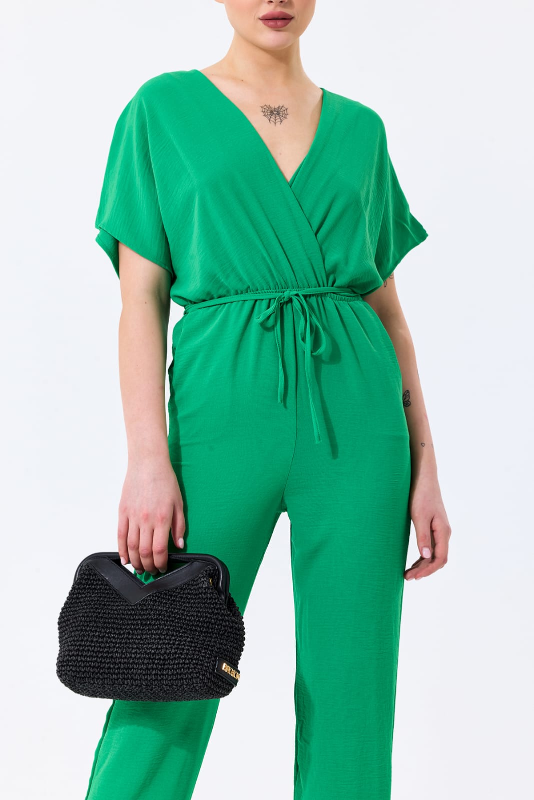 Batwing Sleeve Elasticated
Waist Jumpsuit in Green