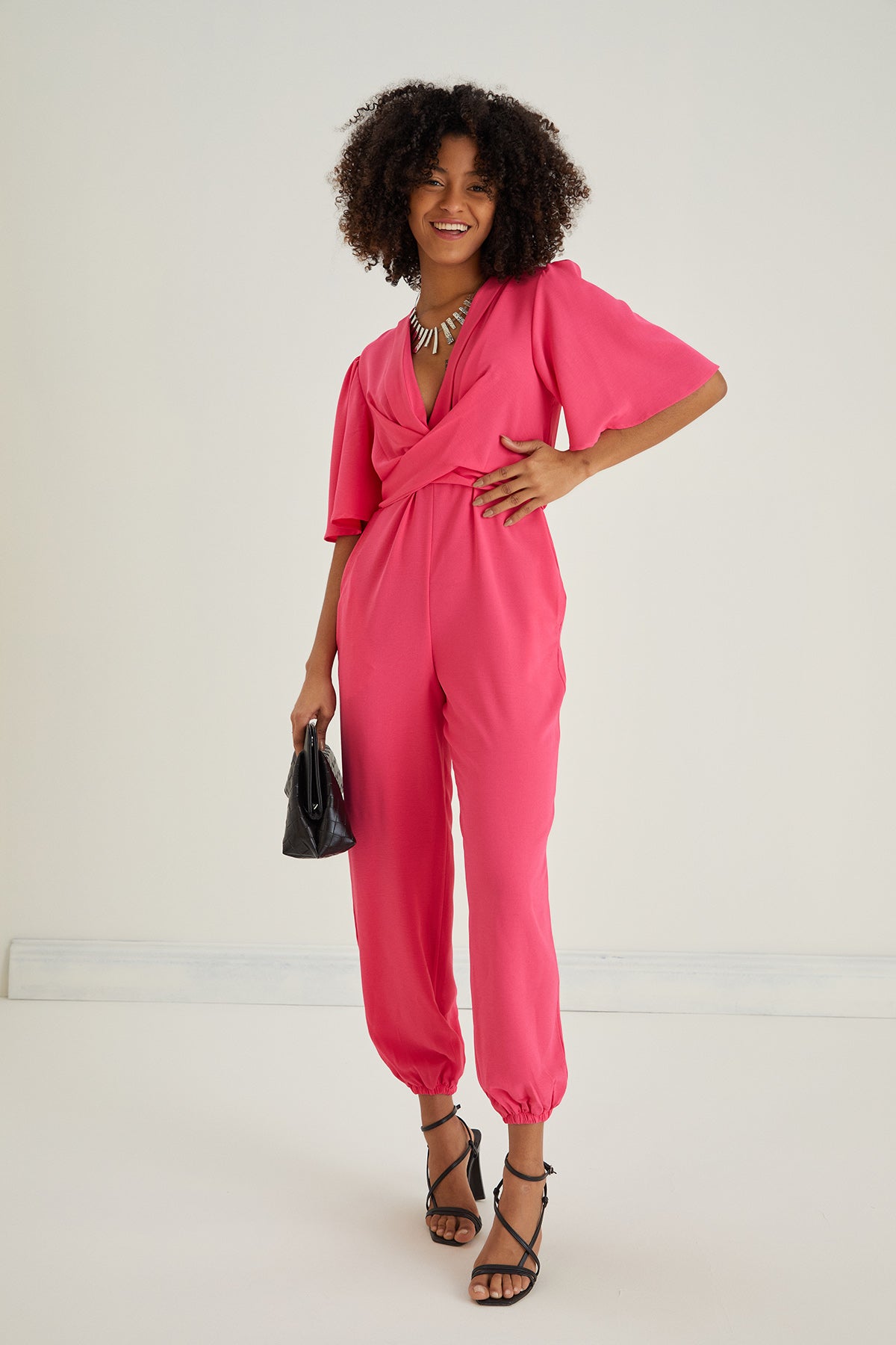 Jessica Angel Sleeve Wrap Jumpsuit in Pink