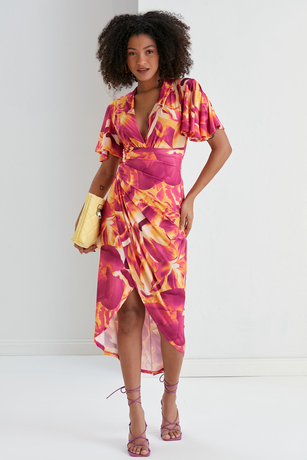 Forever Angel Sleeve Dress – Sunset Bloom