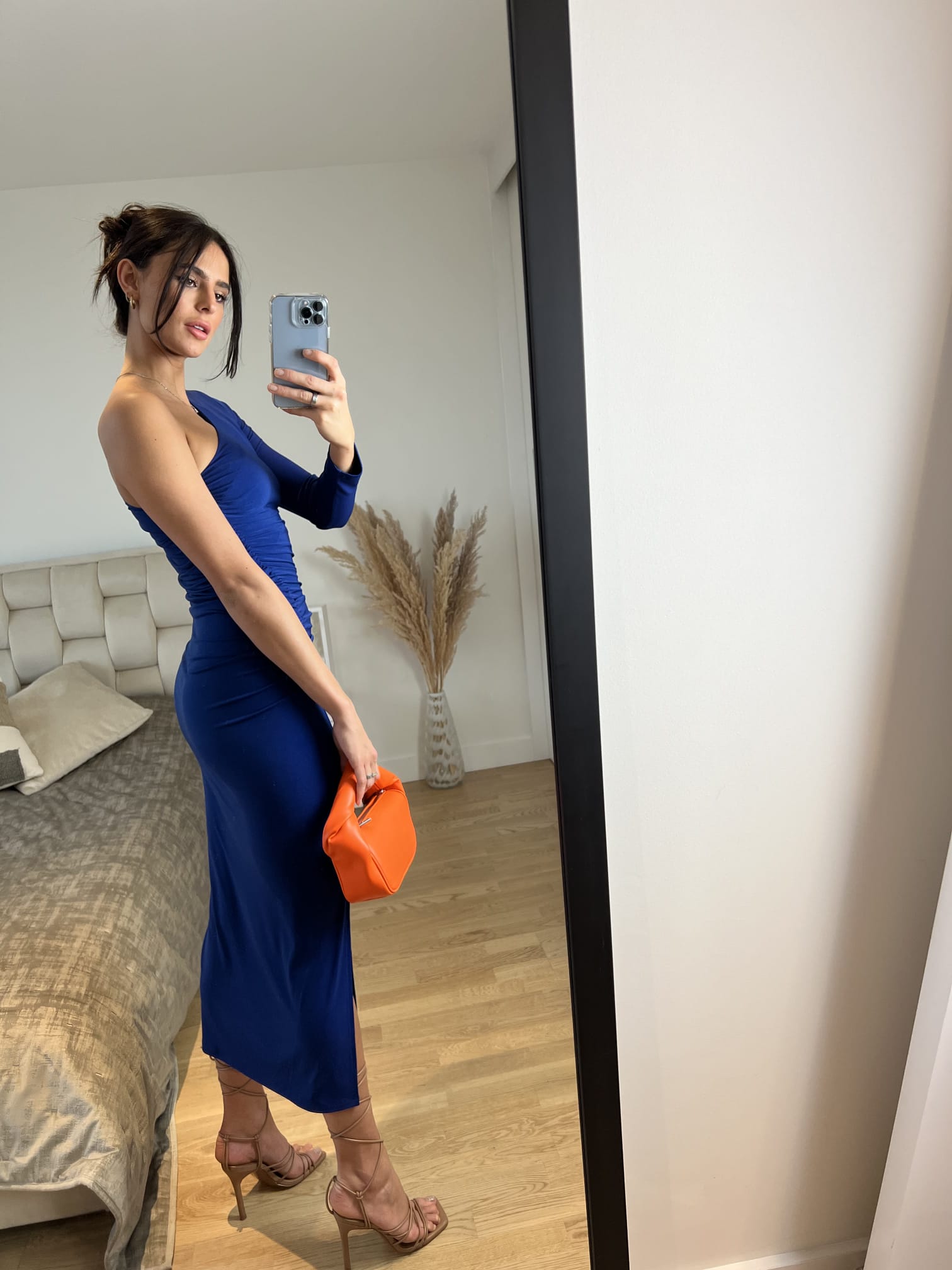 One Shoulder Midi Dress
with Side Slit | Size 14— Royal Blue