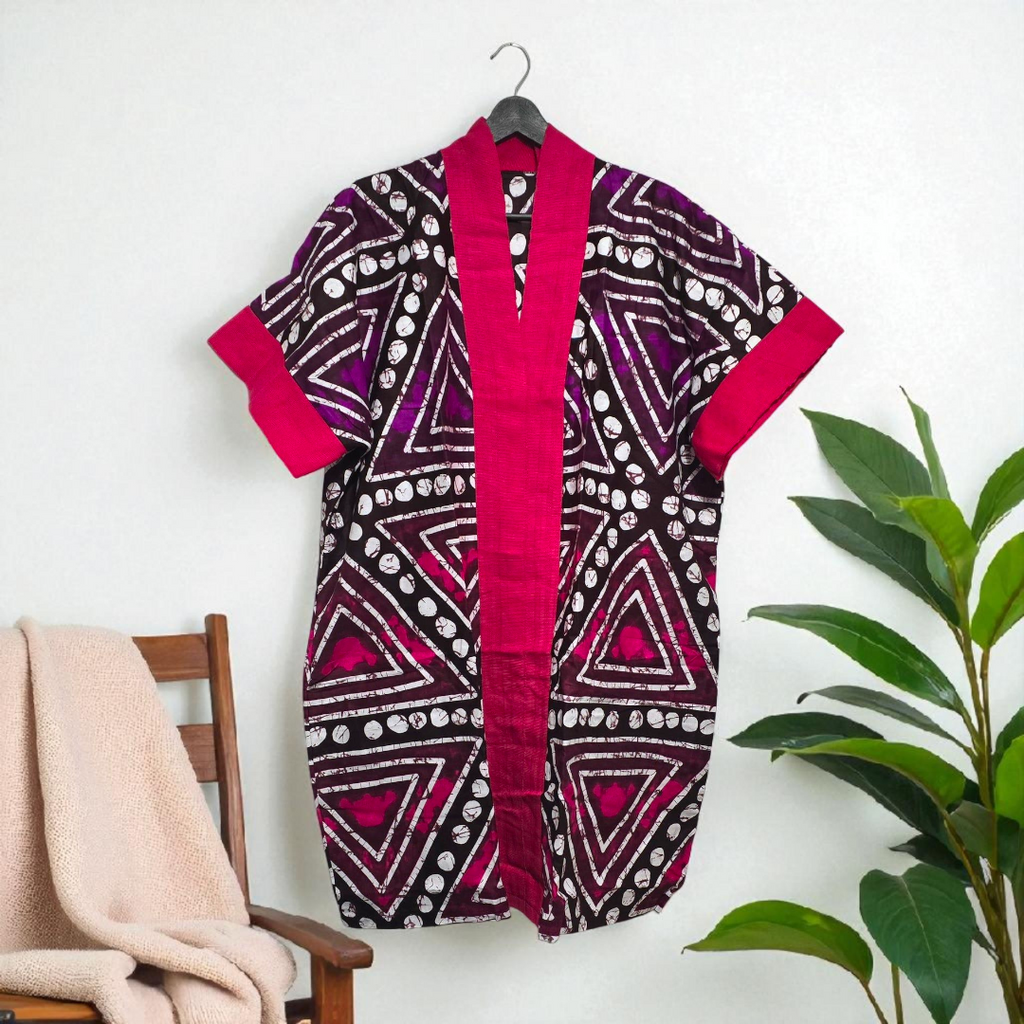 Fuchsia Geo-Batik Kimono Kaftan