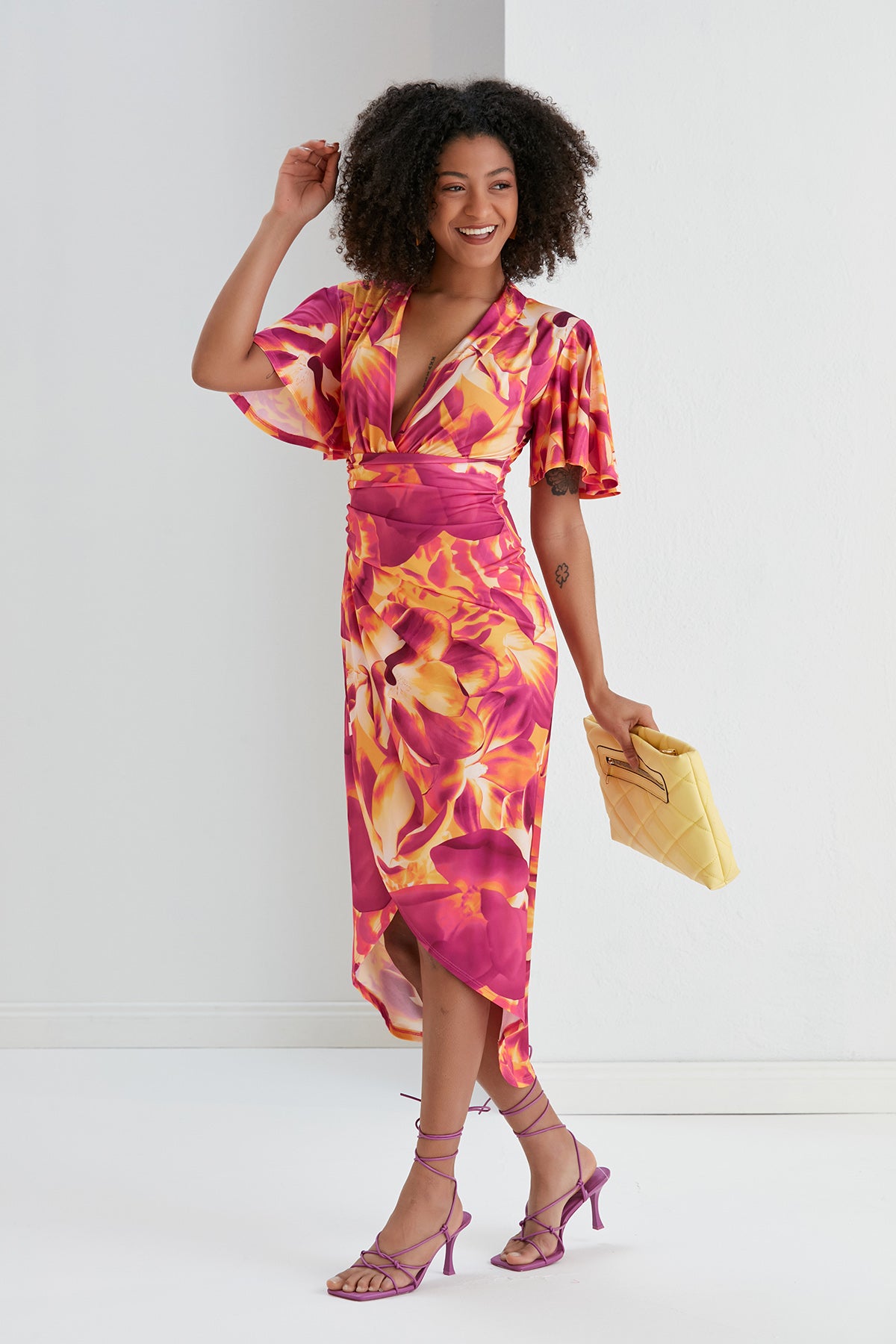 Forever Angel Sleeve Dress – Sunset Bloom