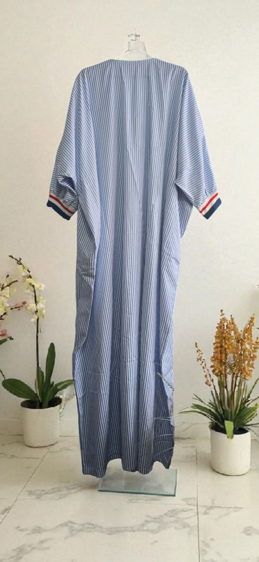 Sky Pinstripe Sport-Cuff Kaftan