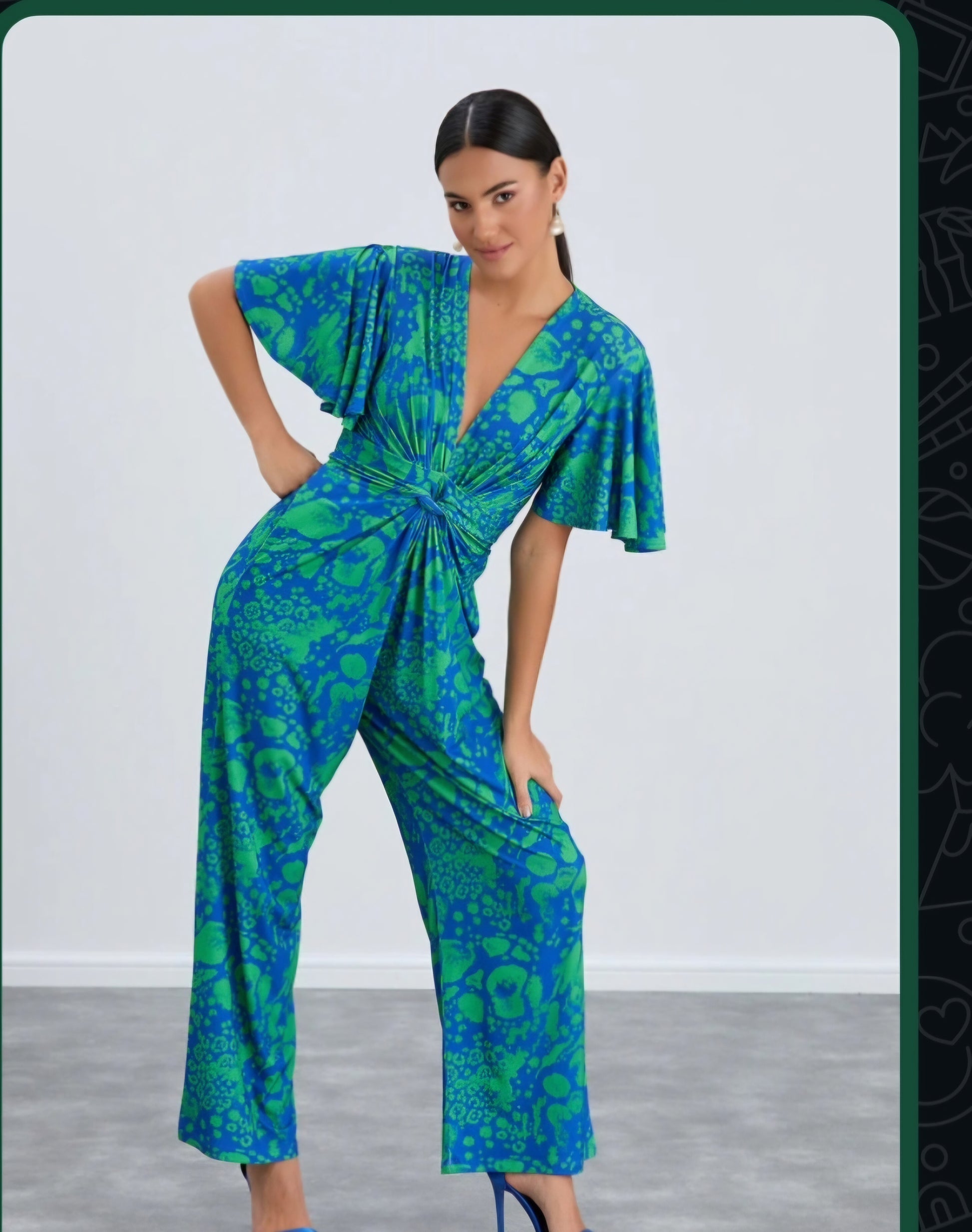 Angel Sleeve Twist Maxi
Jumpsuit in Tropical Green
print
