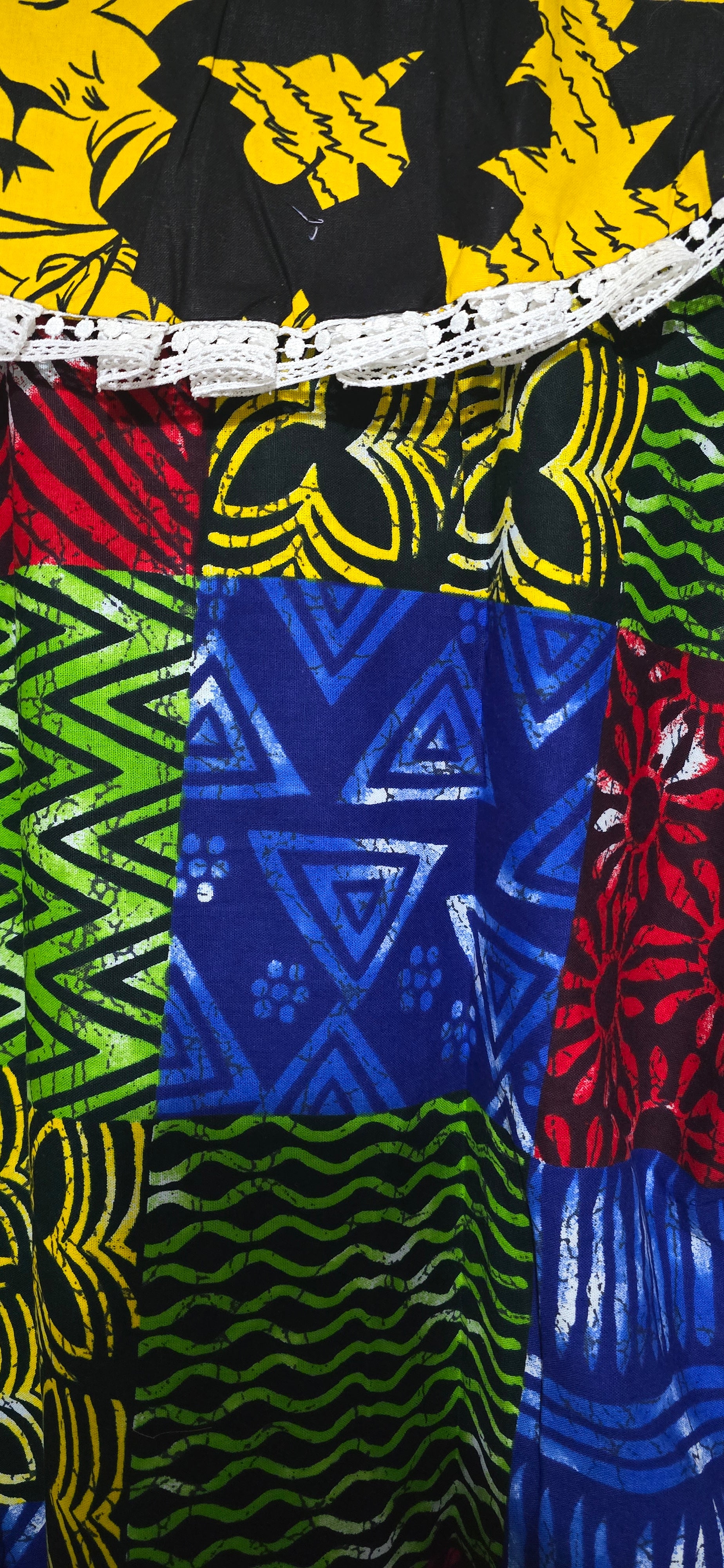 Lace-Collar Patchwork Kaftan Dress