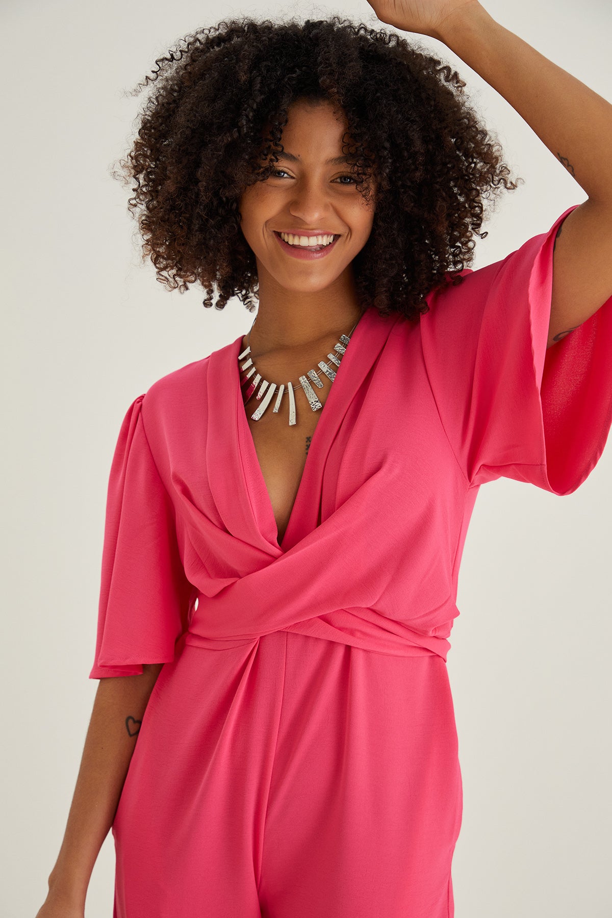 Jessica Angel Sleeve Wrap Jumpsuit in Pink