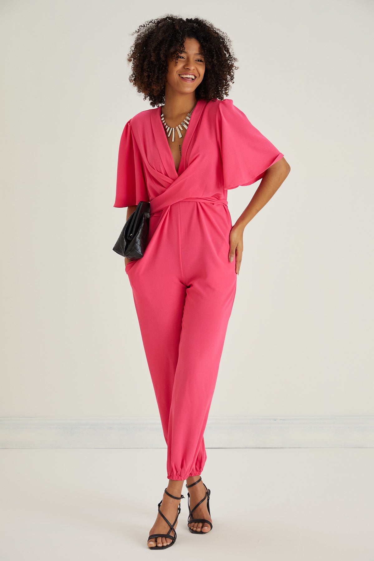 Jessica Angel Sleeve Wrap Jumpsuit in Pink